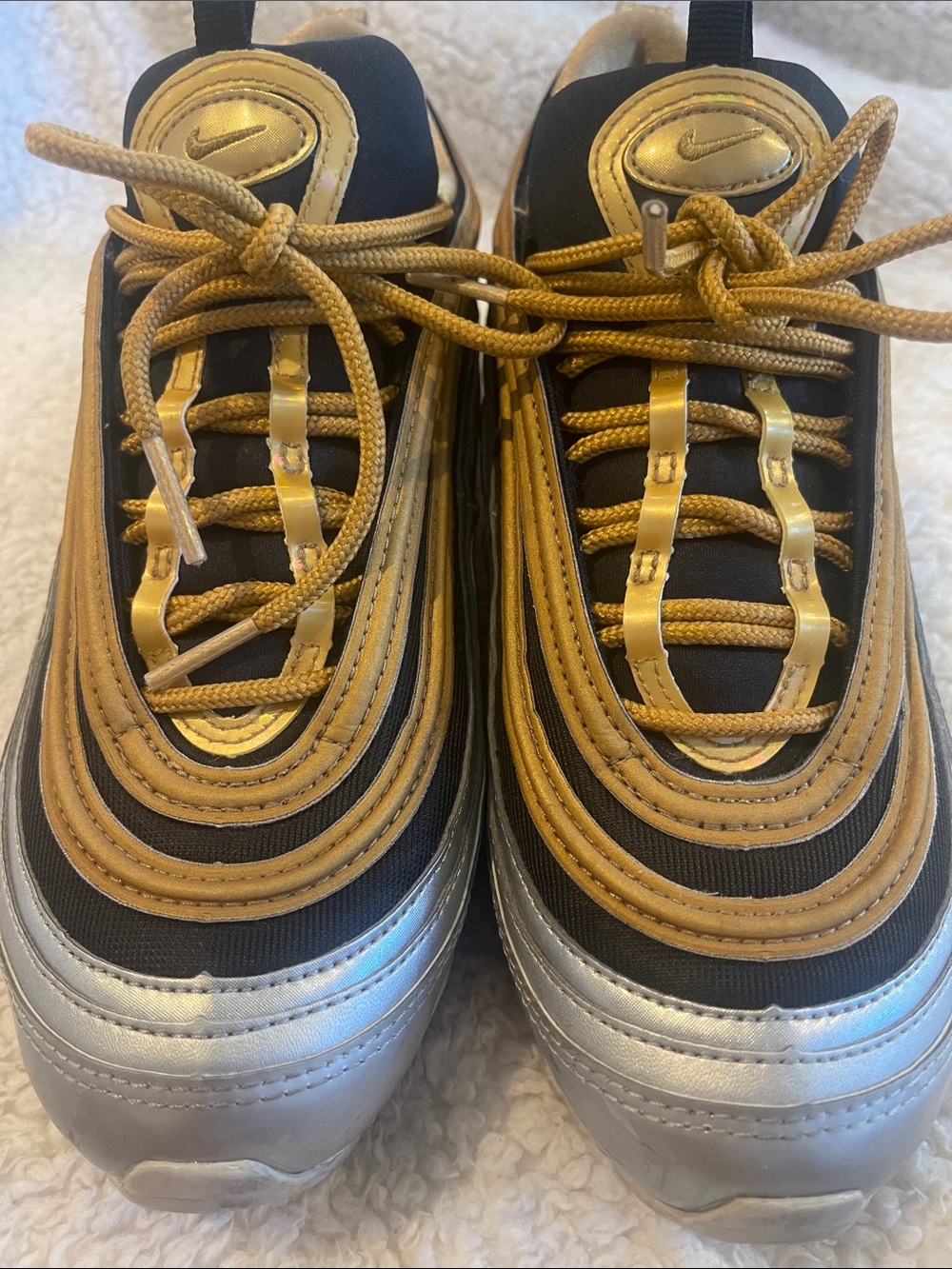 Nike Women’s Air Max 97 in Gold, Black, Silver
